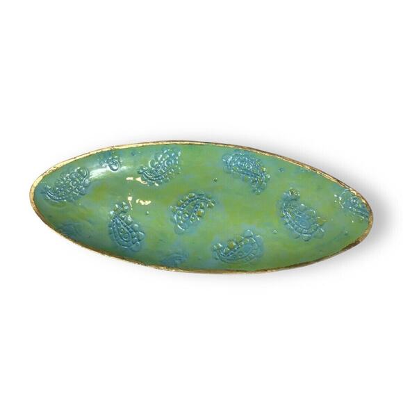 BRENDA HOLZKE STUDIOS B WARE MALIBU GREEN PAISLEY CERAMIC LARGE OVAL PLATTER - Picture 1 of 6